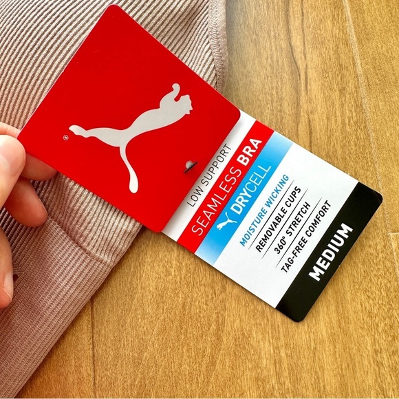 Puma Low Support Ribbed Seamless Bra, Bark/Blush Pink, Size Medium - Picture 9 of 14